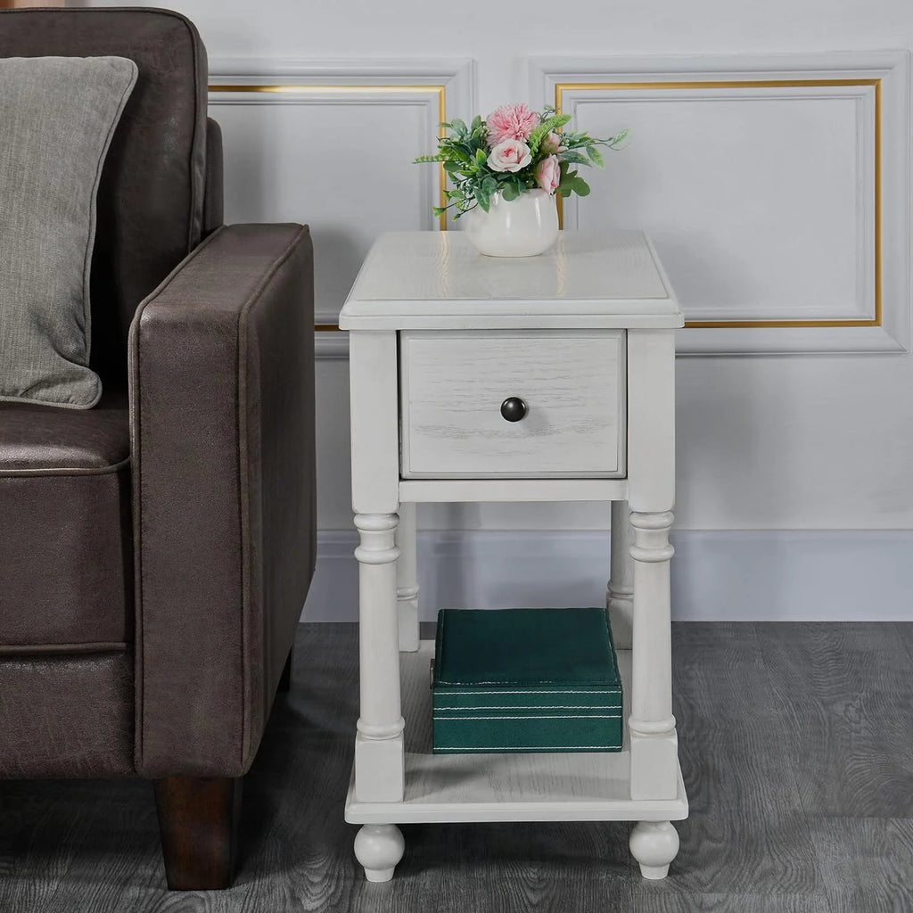 Narrow 2 Tier Solid Wood End Table with Drawer F470185