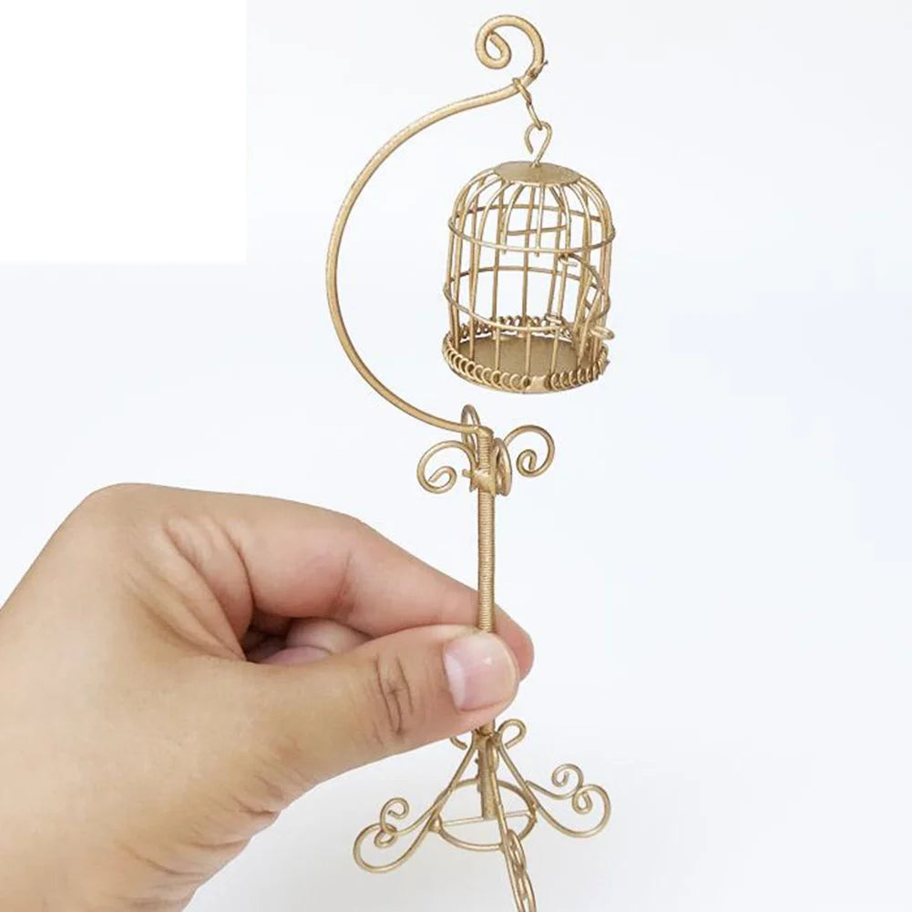Miniature Metal Bird Cage Dollhouse Decoration G5992