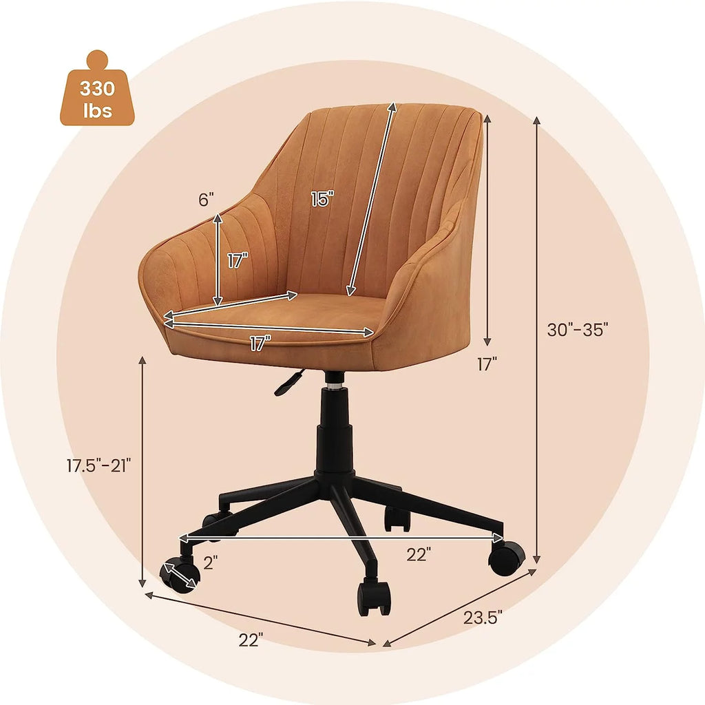 Brown Leather Office Chair with Wheels and Armrests H19320