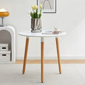 31.5 inch Industrial Round Wood Dining Table with Black Metal Legs F650