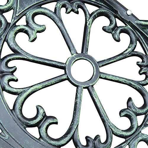 Green Cast Aluminum Metal Bench with Floral Rose Accent O8135