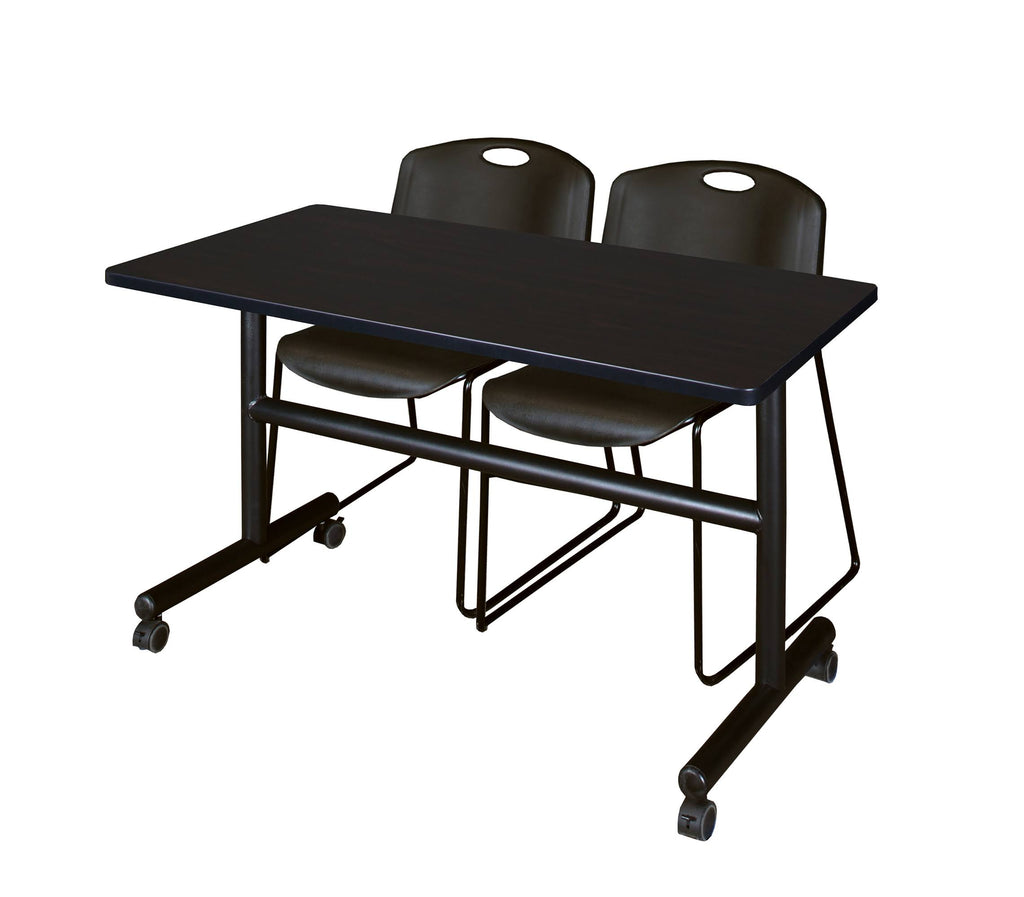 Mahogany Flip Top Mobile Training Table with 2 Stack Chairs W130