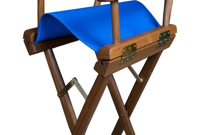 Teak Captain's Chair with Blue Seat Covers F5509