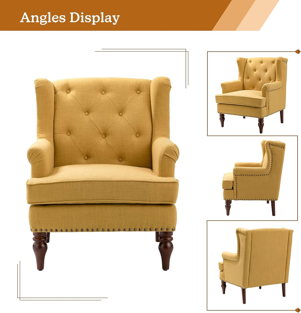 Mustard Tufted Fabric Upholstered Armchair Set Of 2 Q511596
