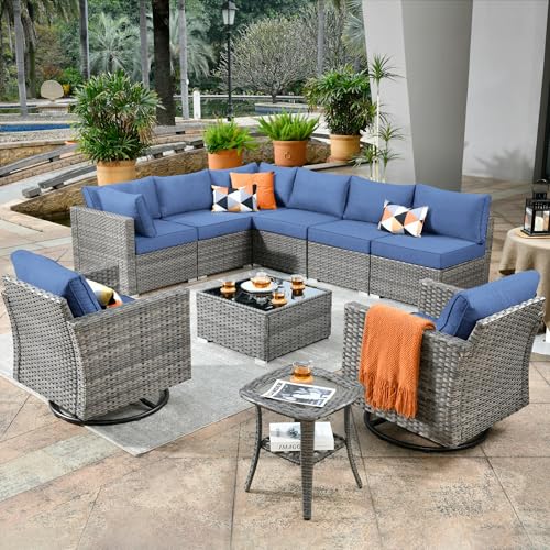 11 Piece Outdoor Patio Furniture Set with Fire Pit Table Dark Grey L750
