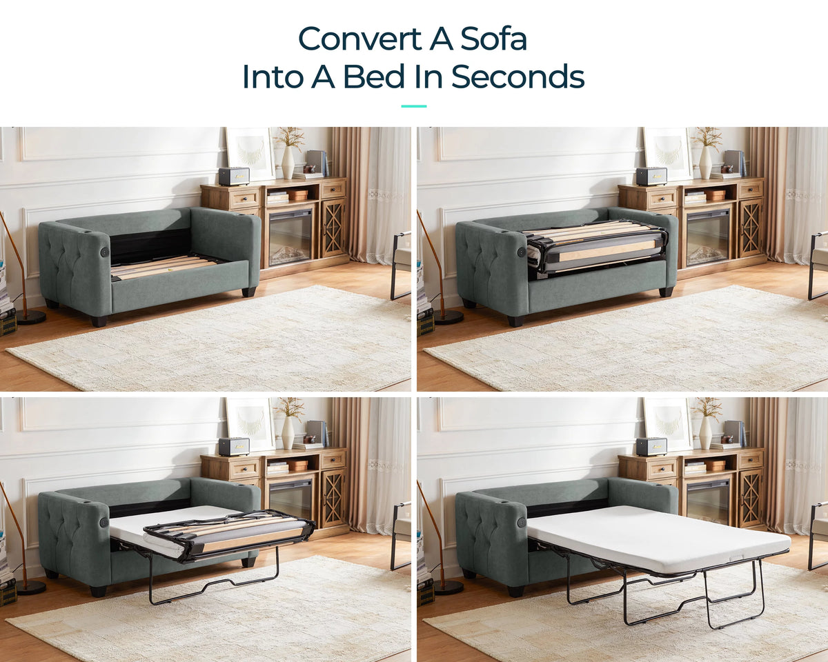 Full Pull Out Sofa Bed 2-in-1 Convertible Sleeper Couch Memory Foam Dark Grey Z43611