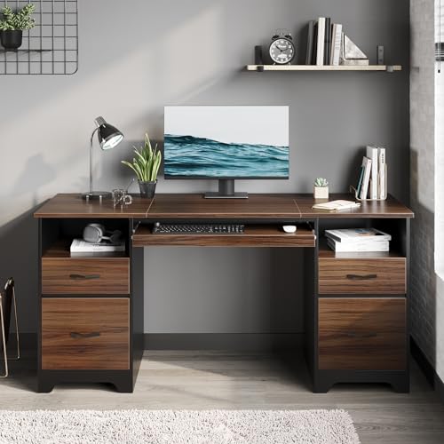 59" Computer Desk with 4 Drawers and File Drawer L423