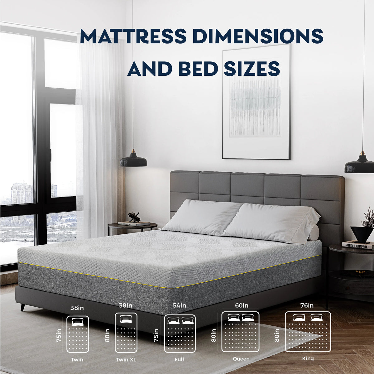 Grey 12 inch Queen Size Gel Memory Foam Mattress A69381
