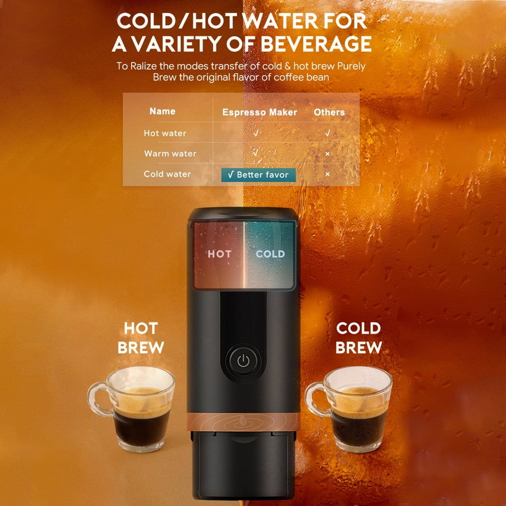 Portable Espresso Machine 9 Bar Rechargeable 2 in 1 Black Y8516
