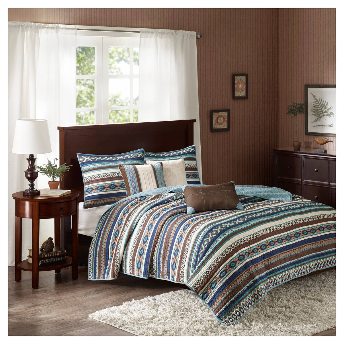 Blue 6 Piece Quilted Coverlet Set X91360
