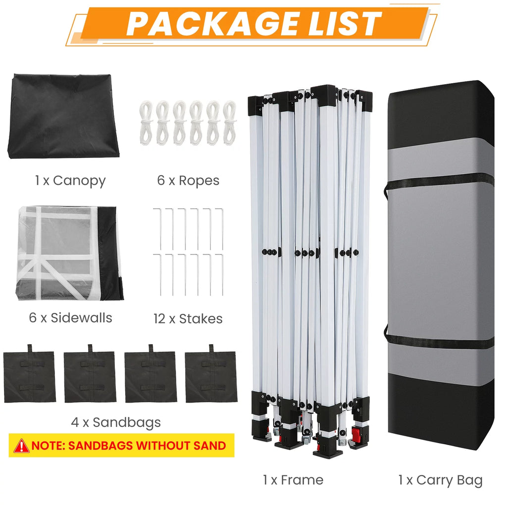10'x20' Pop up Canopy Tent with 6 Sidewalls and Carry Bag F11792