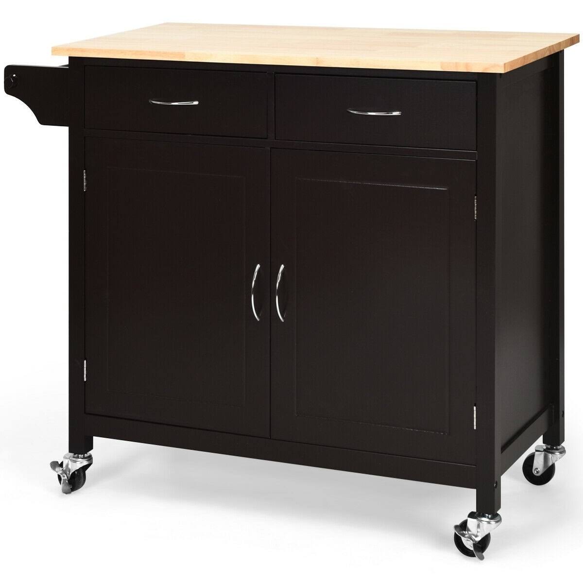 White Rolling Kitchen Cart with Wooden Top I8509