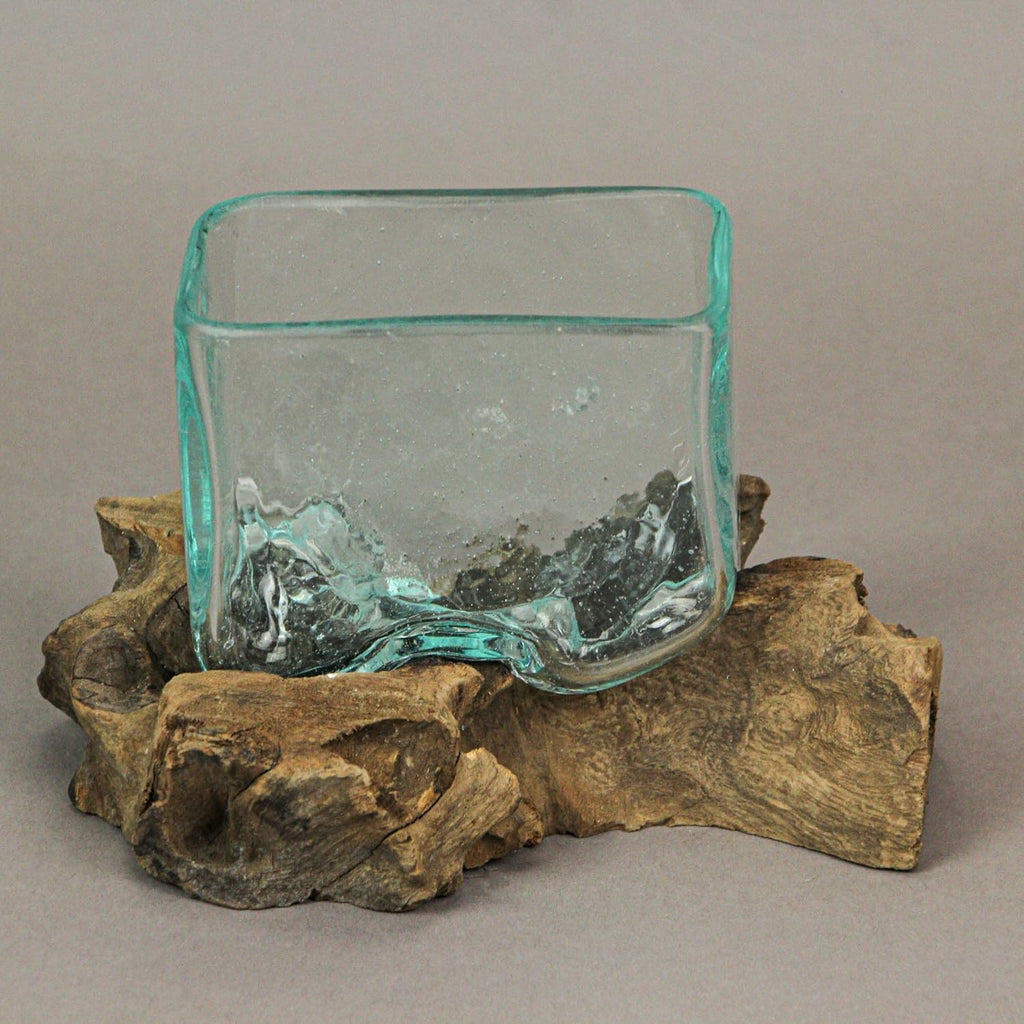 Rectangular Glass On Driftwood Decorative Bowl Q271742