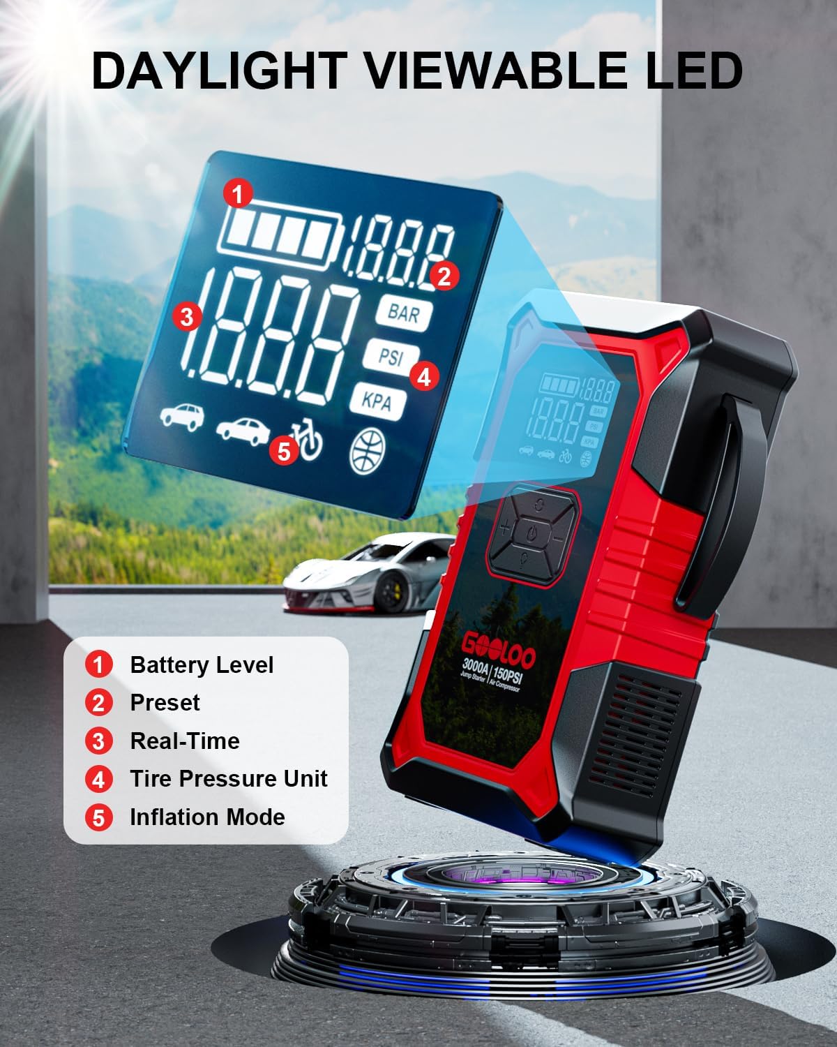 3000A Portable Car Battery Booster with 150PSI Tire Inflator Z557733