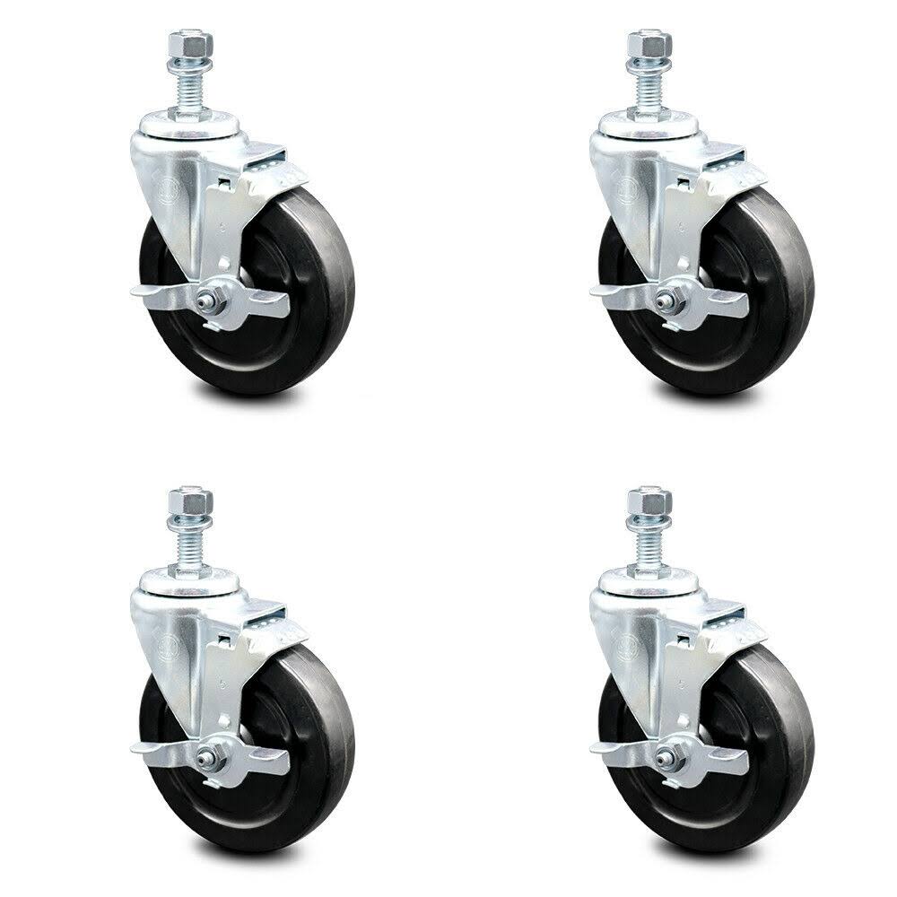 5 inch Hard Rubber Wheel Swivel Caster Set with Brake Q2713