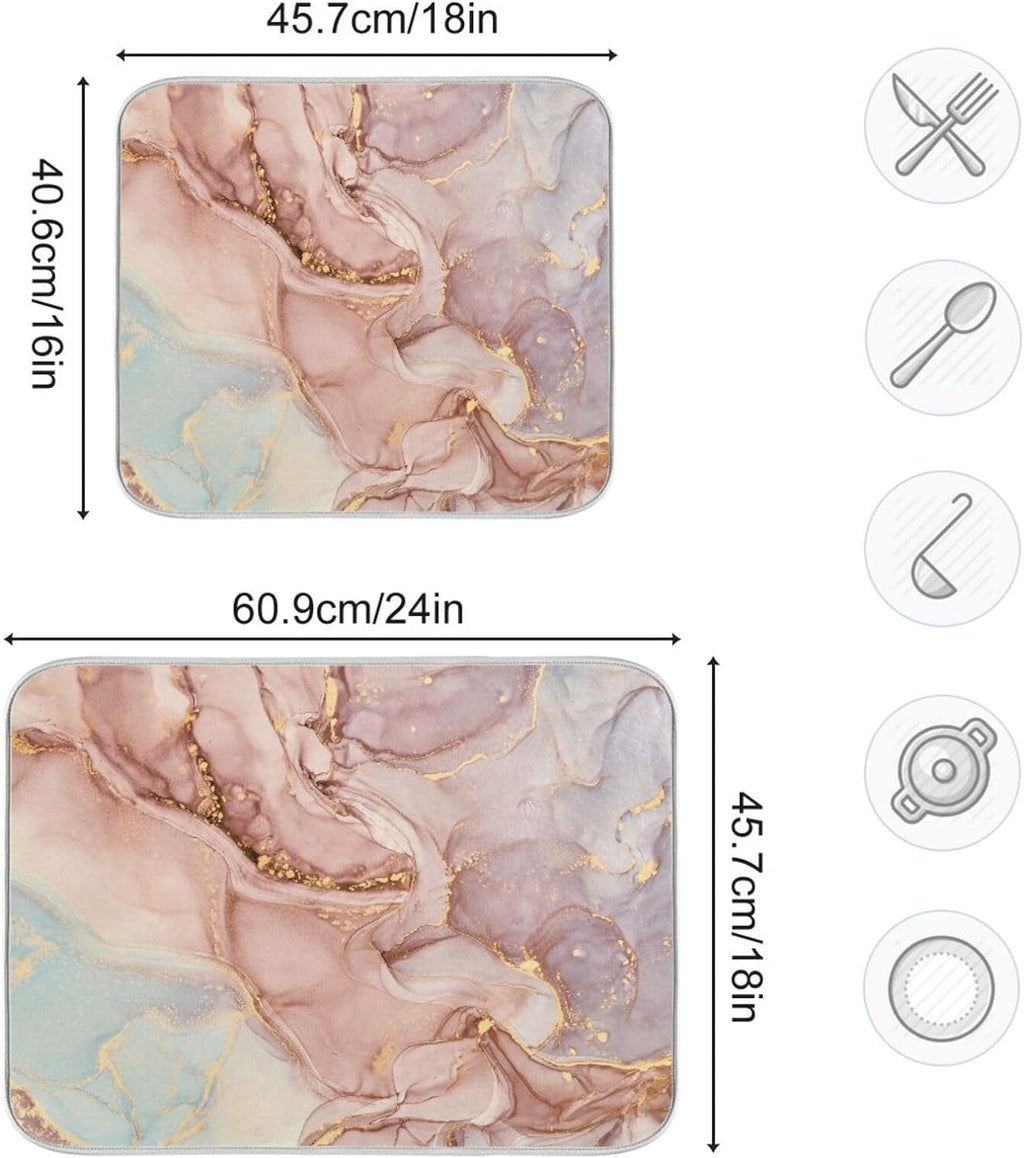 Gold Pink Marble Texture Dish Drying Mat 16x18Inch K8885