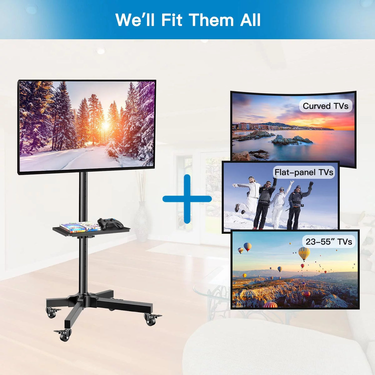 Black Height Adjustable Mobile TV Stand with Wheels Z199715