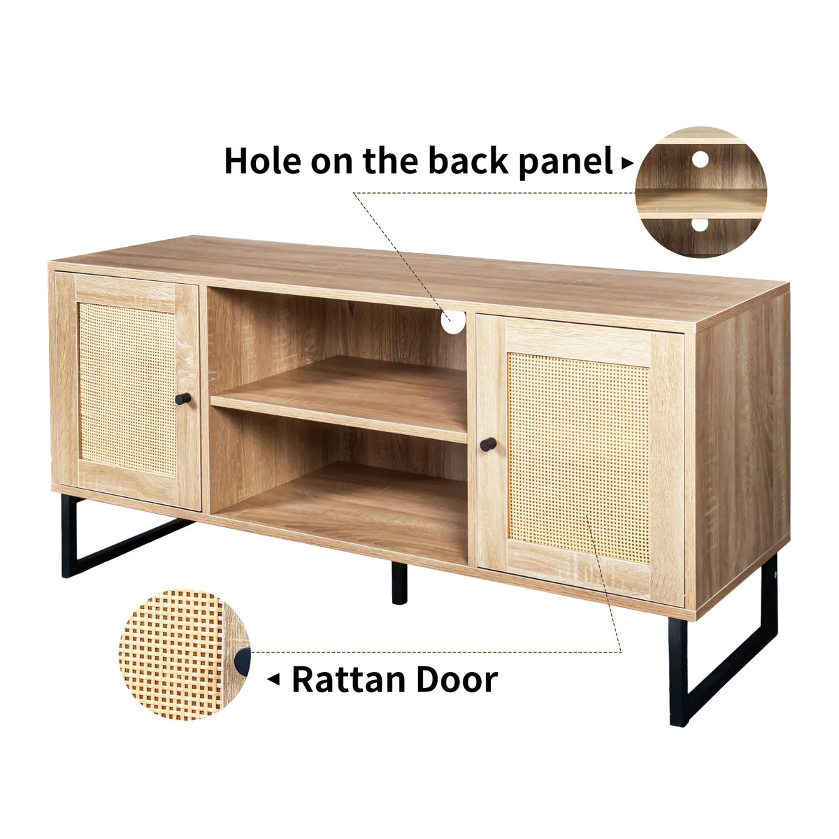 Rattan TV Stand with Storage and Rattan Door B2036