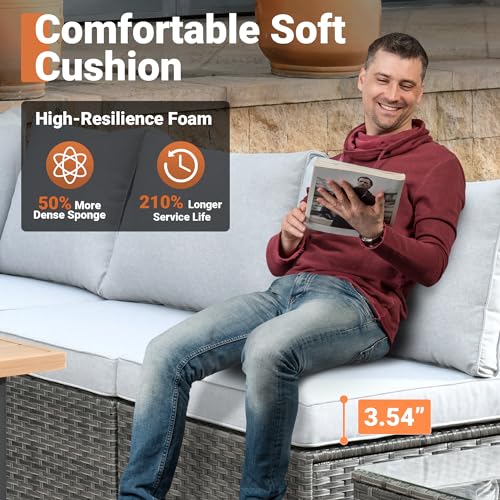 11 Piece Outdoor Patio Furniture Set with Fire Pit Table Dark Grey L750