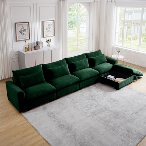 Corduroy L Shaped Modular Sofa with Storage Ottoman D1374
