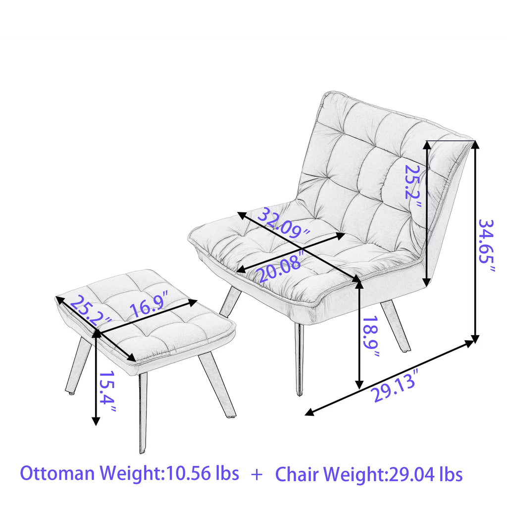 Soft Velvet Accent Chair with Ottoman V2539