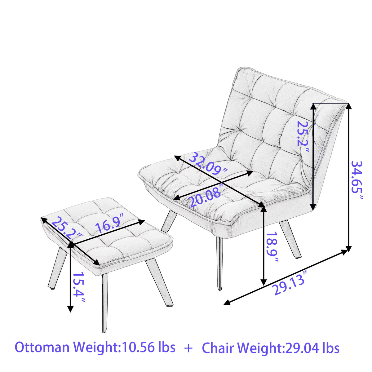Soft Velvet Accent Chair with Ottoman V2539