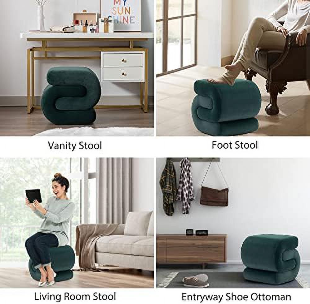 Dark Green Velvet Vanity Stool P62210