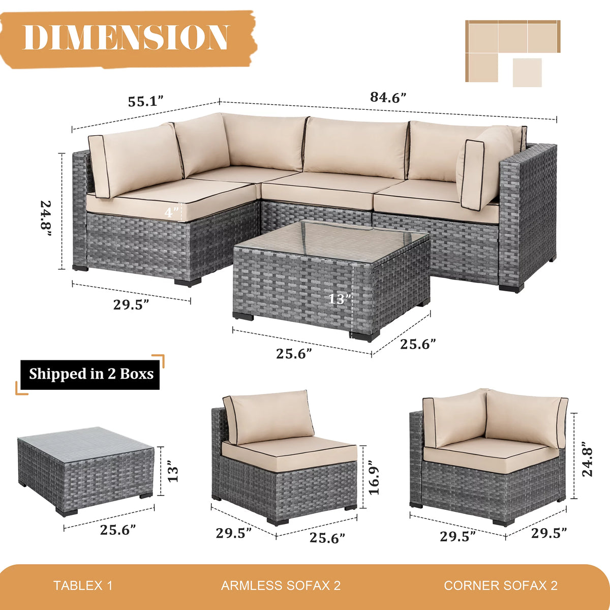 7 Piece Wicker Outdoor Sectional Sofa Set O89583