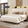 Queen Size Linen Upholstered Platform Bed Frame with Storage Shelf U698