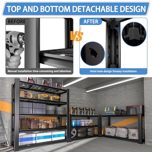 5-Tier Heavy Duty Metal Garage Shelving Unit with Wire Shelves, 3000 LBS Capacity, 76"H x 60"W x 24"D, Adjustable Boltless Steel Shelves C72947