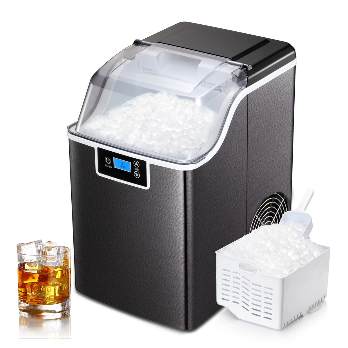 Nugget Ice Maker Countertop with Soft Chewable Pellet Ice, Self-Cleaning, 44lbs/24H, Black V2681