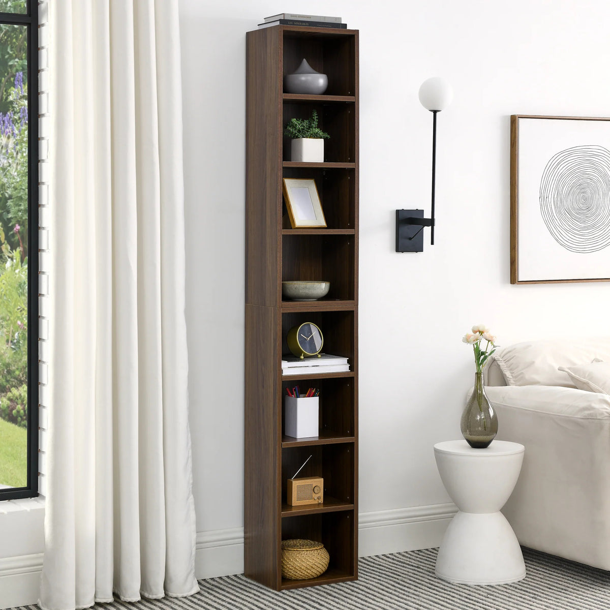 8-Tier Media Tower Rack Storage Cabinet with Adjustable Shelves I6342