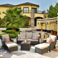 Beige 6-piece Wicker Sectional Set with Table P9960