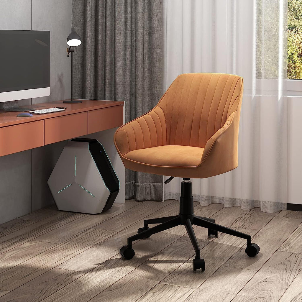 Brown Leather Office Chair with Wheels and Armrests H19320