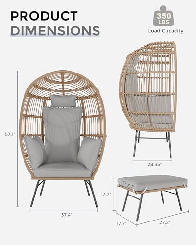 Oversized Rattan Egg Chair with Ottoman and Cushion R48227