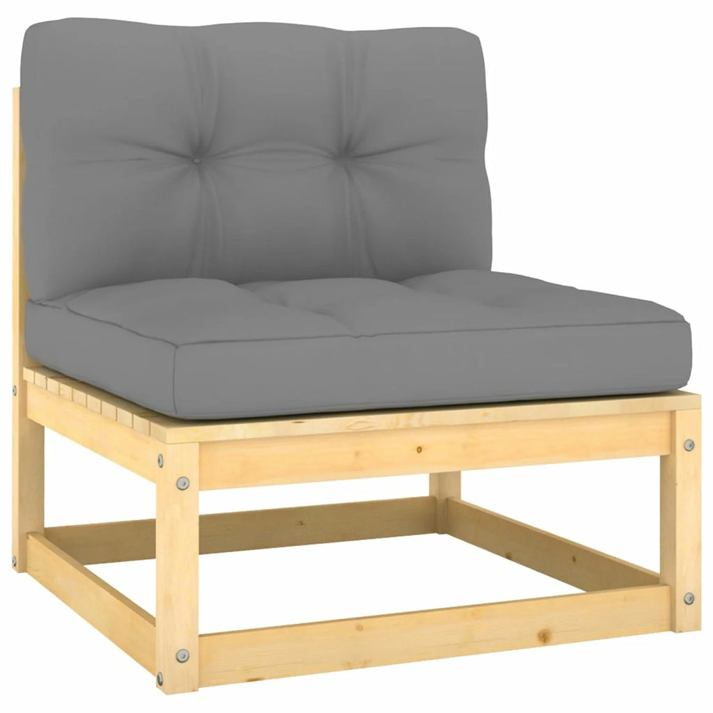 11 Piece Gray Cushioned Pinewood Sectional Outdoor Furniture Set X933