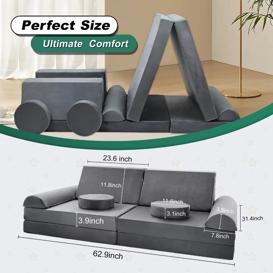 Gray 10pcs Modular Kids Couch M334