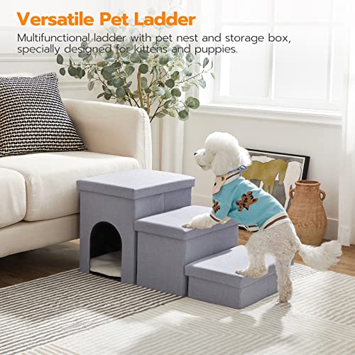 Gray 3 Steps Dog Stairs with Storage N724933