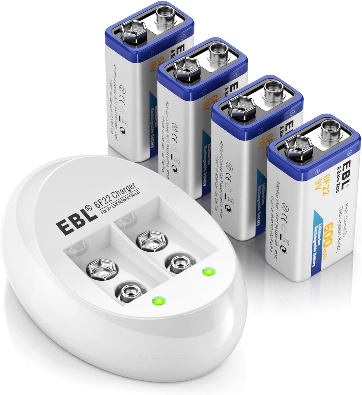 4-Pack 9V Li-ion Rechargeable Batteries with Charger H693