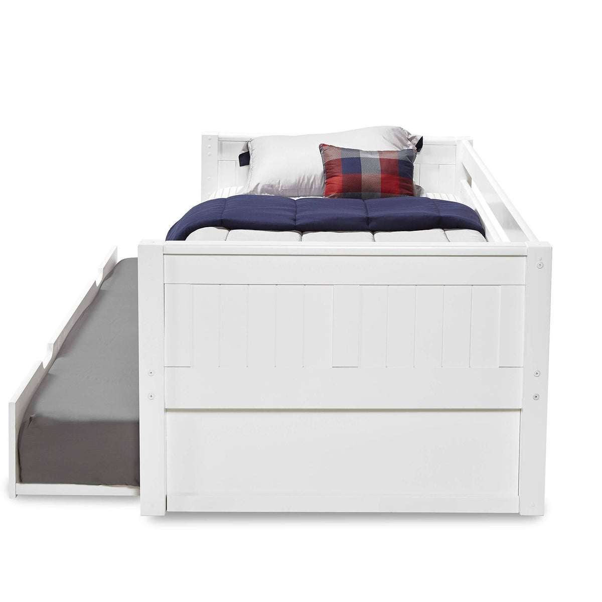 White Day Bed with Twin Trundle and Panel Headboard M732