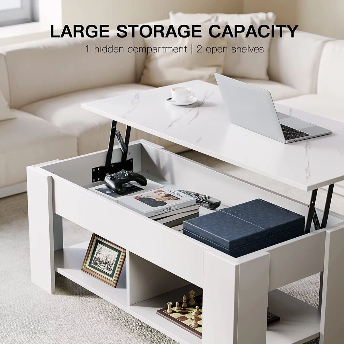 Lift Top Coffee Table 39in with Hidden Compartment and Storage Shelf E6113