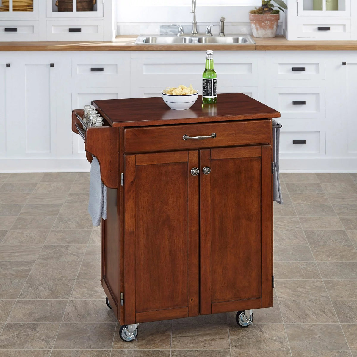White Kitchen Cart with Oak Top H850165