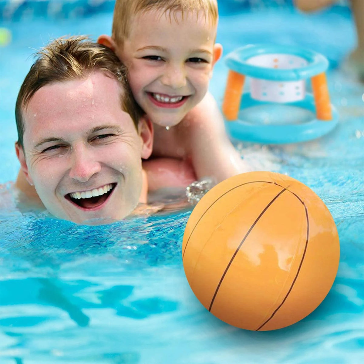 Light Blue Inflatable Volleyball Net & Basketball Hoops Pool Float Set E5843