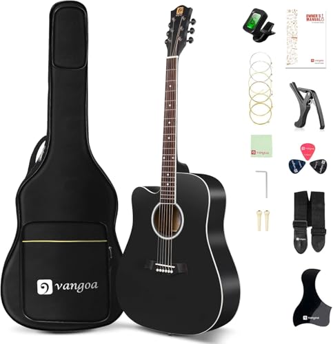 4/4 Full Size Dreadnought Cutaway Acoustic Guitar Bundle Kit Black F69008