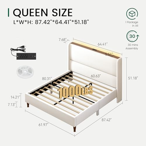 Queen Size Linen Upholstered Platform Bed Frame with Storage Shelf U698