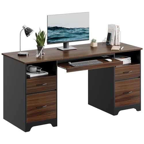 59" Computer Desk with 4 Drawers and File Drawer L423