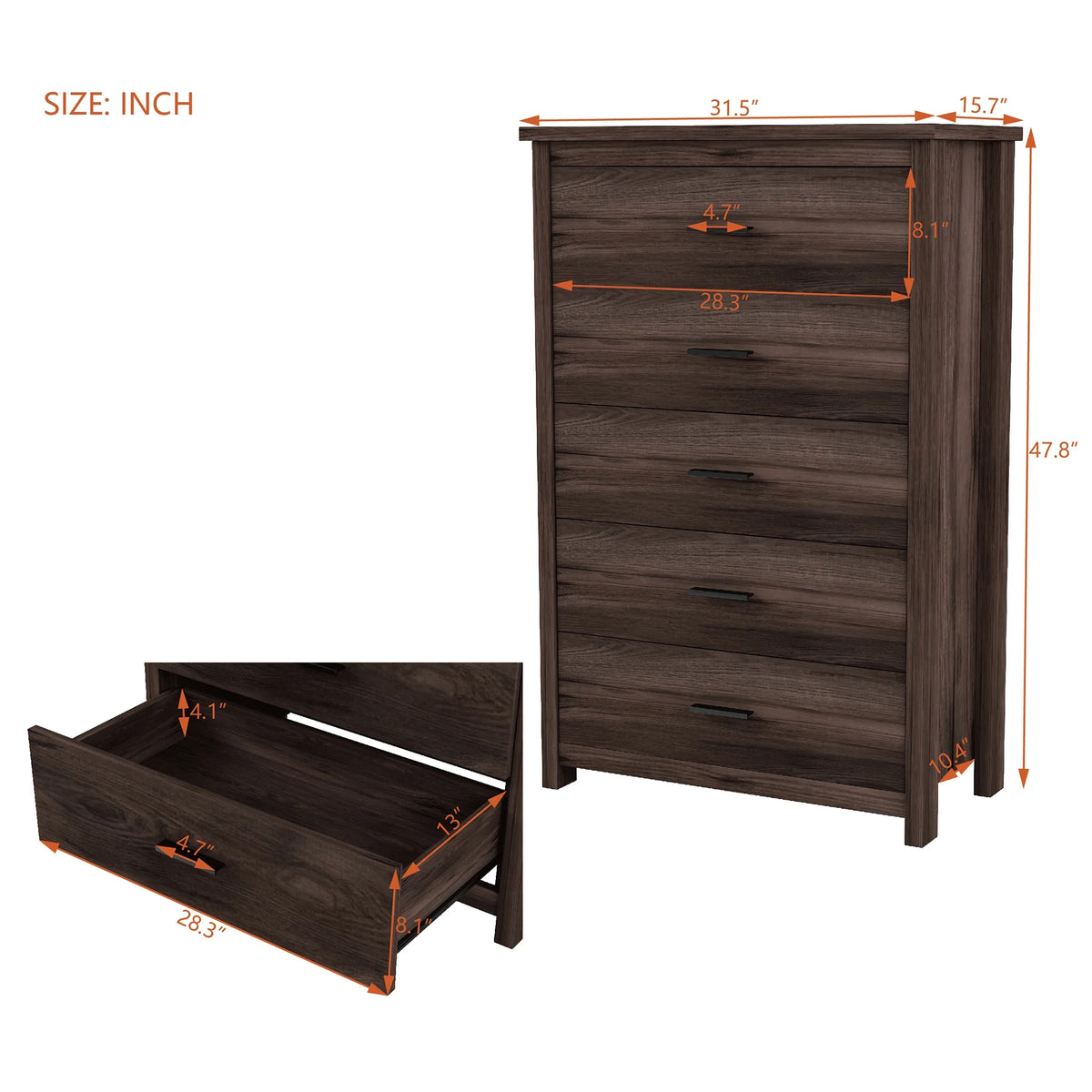 Light Gray 5 Drawer Wooden Dresser N7425