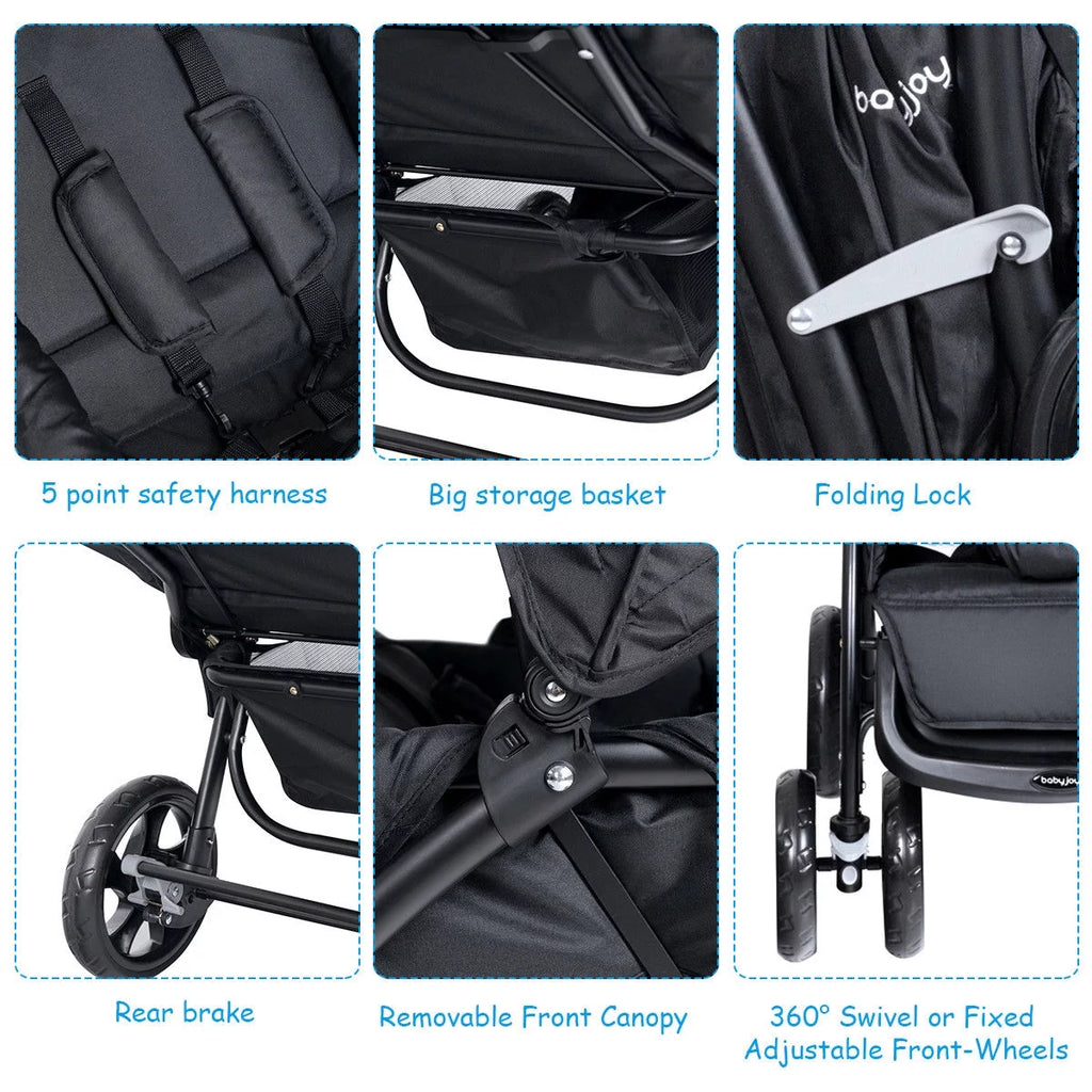 Double Stroller Foldable Lightweight Black S644