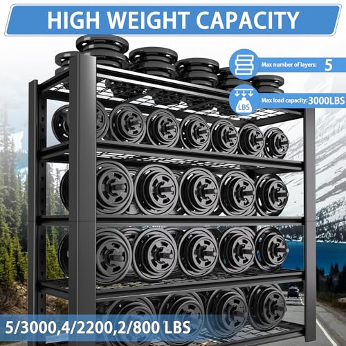 5-Tier Heavy Duty Metal Garage Shelving Unit with Wire Shelves, 3000 LBS Capacity, 76"H x 60"W x 24"D, Adjustable Boltless Steel Shelves C72947