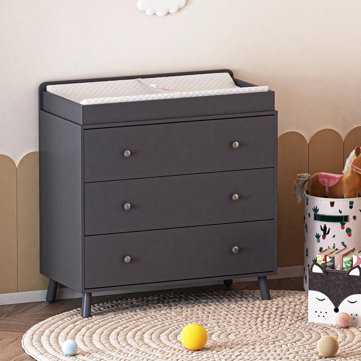 White 3 Drawer Baby Changing Table with Pad Q421131